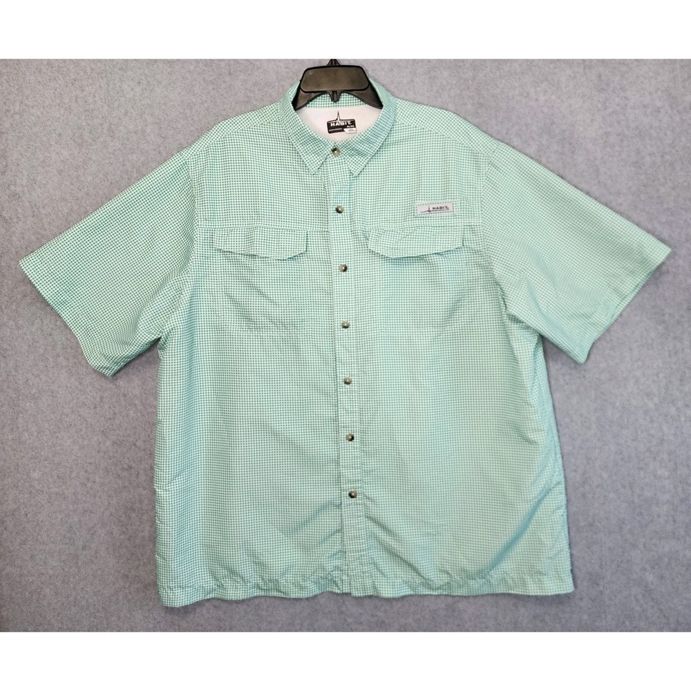 Habit‎ Fishing Shirt Green Check Plaid Mens XL Vented Short Sleeve Outdoors